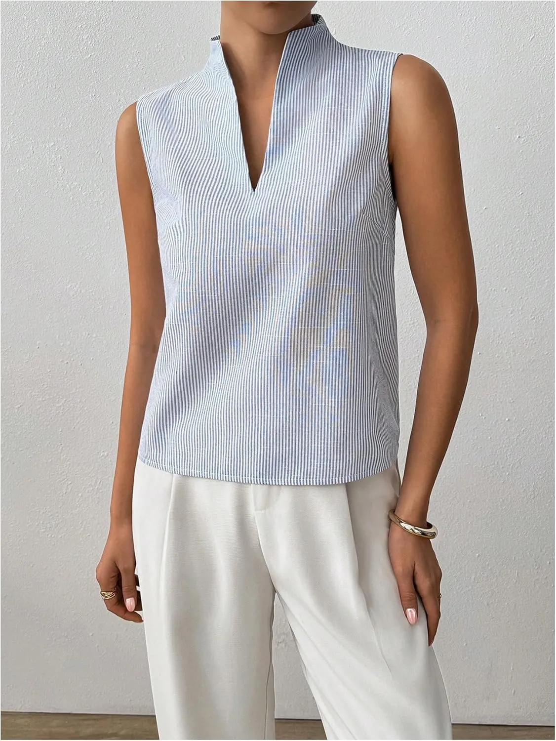 SOLY HUX Women's Work Outfits V Neck Sleeveless Blouses Summer Casual Tank Tops Business Office Dressy Striped Shirts