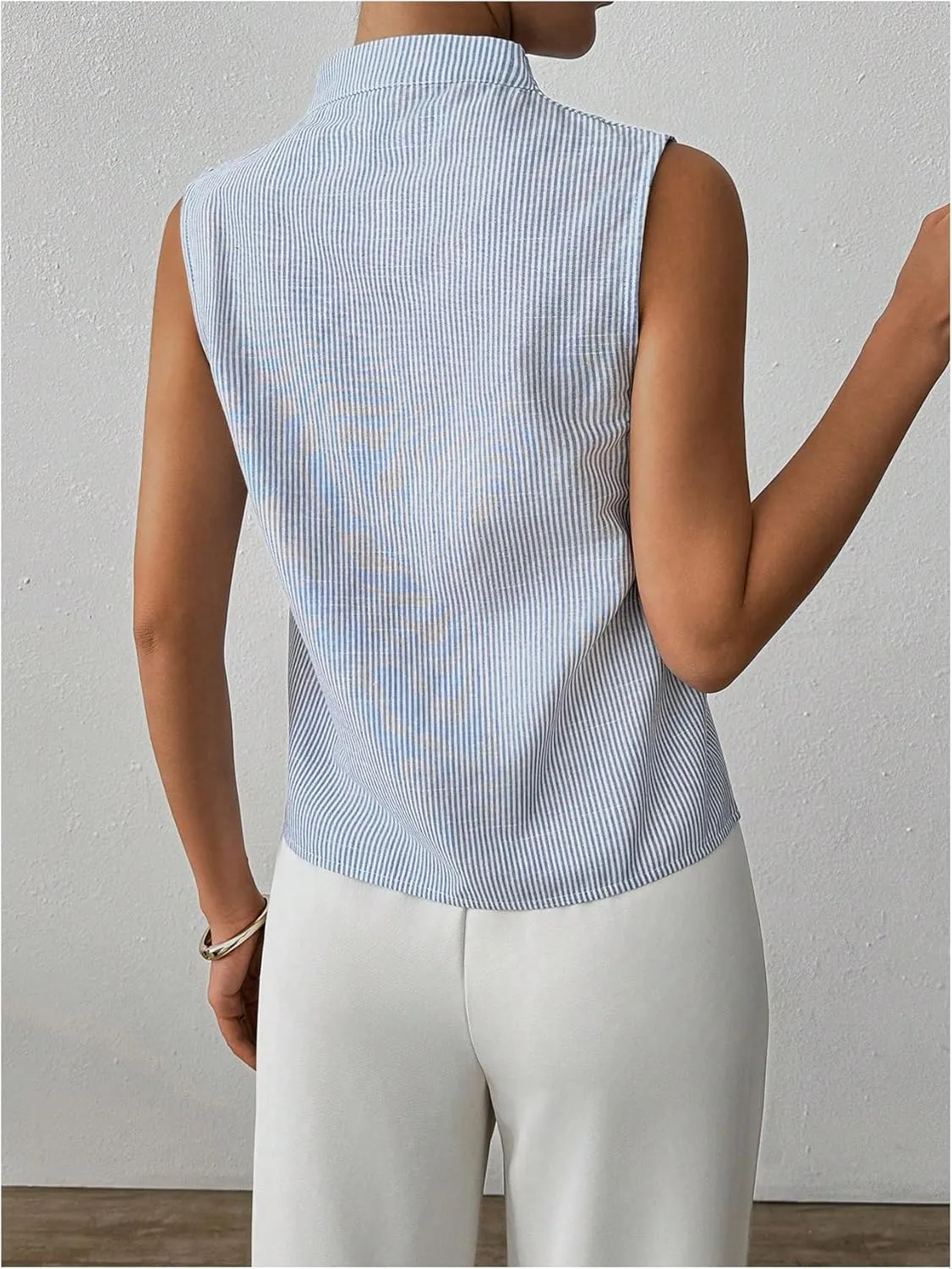 SOLY HUX Women's Work Outfits V Neck Sleeveless Blouses Summer Casual Tank Tops Business Office Dressy Striped Shirts