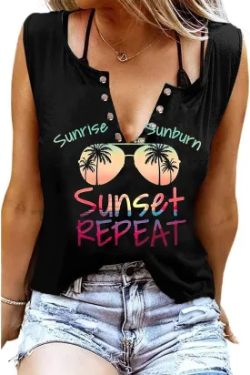 Sunrise Sunburn Sunset Repeat Beach Sleeveless T Shirt Tank Tops Holiday Graphic Women Summer Hawaiian Vacation Top Tees