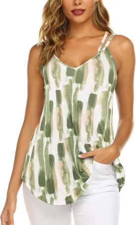 Supnier Women's Casual Summer Spaghetti Strap Tank Tops Floral Print Sleeveless V Neck Strappy Shirts