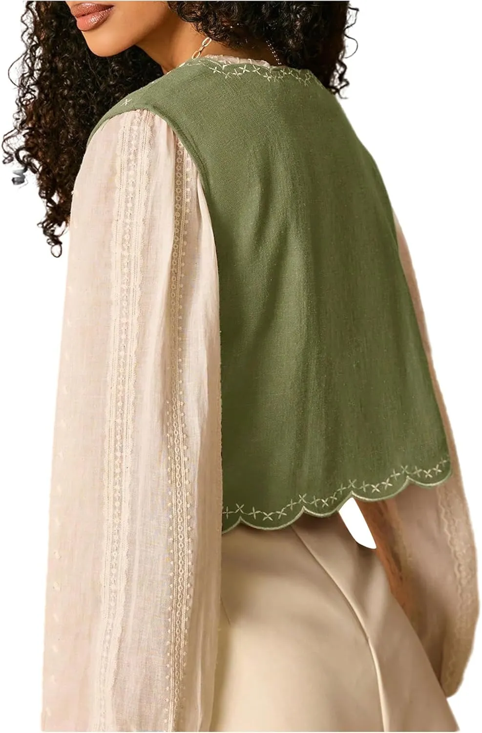 SweatyRocks Women's Casual Vest Cardigan Vintage Floral Embroidered Boho Jackets Linen