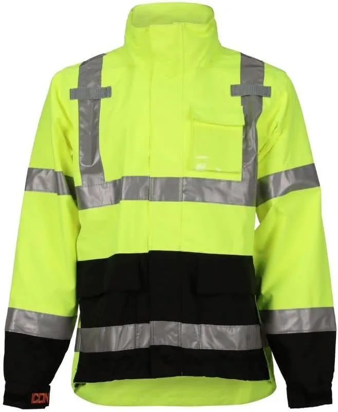 Tingley Icon J24122 High Visibility Jacket With Attached Hood, Extra-Large, Fluorescent Yellow-Green/Black