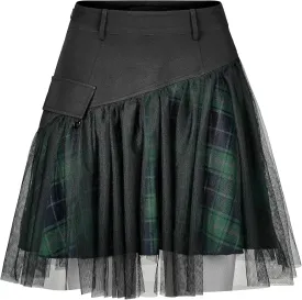 Women Gothic Skirts Women Goth Mini Plaid Skirt with Tulle Punk Dunk High Waist A-Line Party Skirt