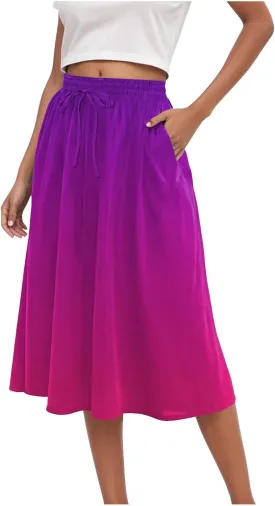 Women's Boho Floral Print Elastic High Waist A Line Flowy Swing Elegant Midi Skirt