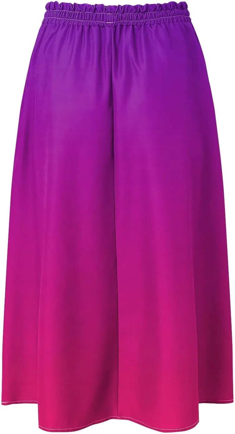 Women's Boho Floral Print Elastic High Waist A Line Flowy Swing Elegant Midi Skirt