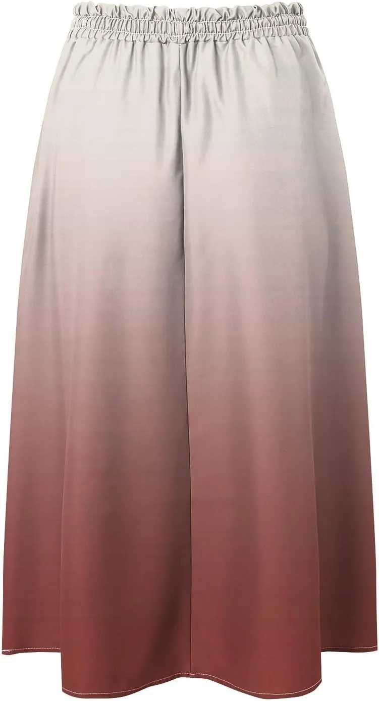 Women's Boho Floral Print Elastic High Waist A Line Flowy Swing Elegant Midi Skirt