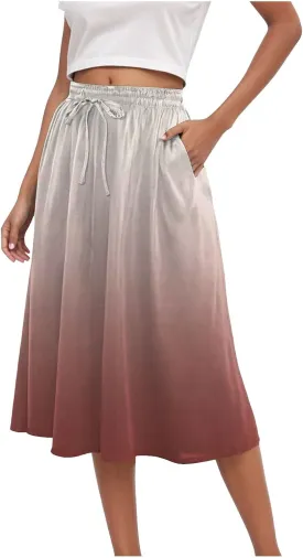 Women's Boho Floral Print Elastic High Waist A Line Flowy Swing Elegant Midi Skirt