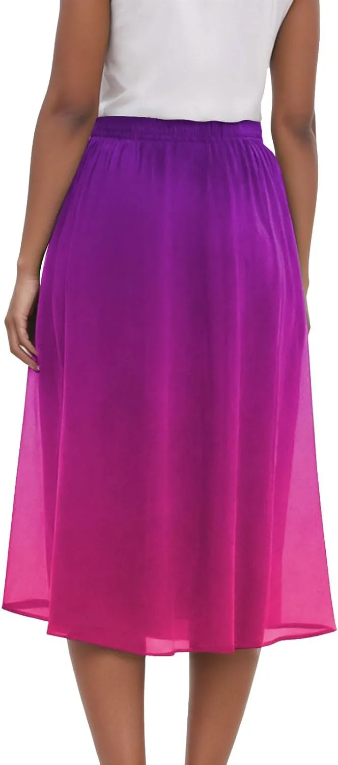 Women's Boho Floral Print Elastic High Waist A Line Flowy Swing Elegant Midi Skirt