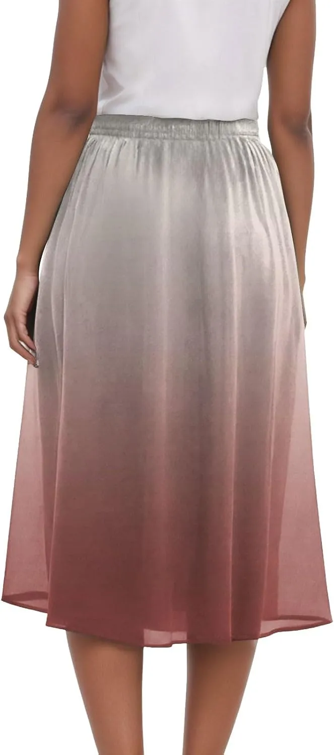 Women's Boho Floral Print Elastic High Waist A Line Flowy Swing Elegant Midi Skirt