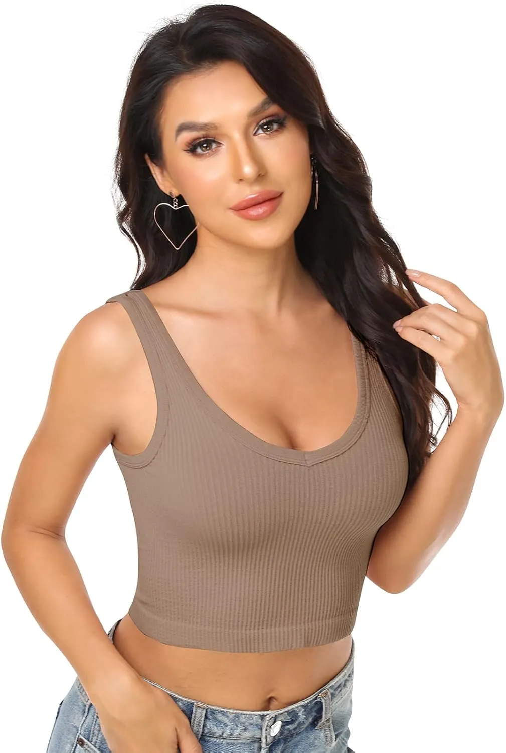 Womens Crop Tops Basic Sleeveless Both V-Neck and Round Neck 3 Pieces Black White Ribbed Seamless Casual Cami Tank Tops