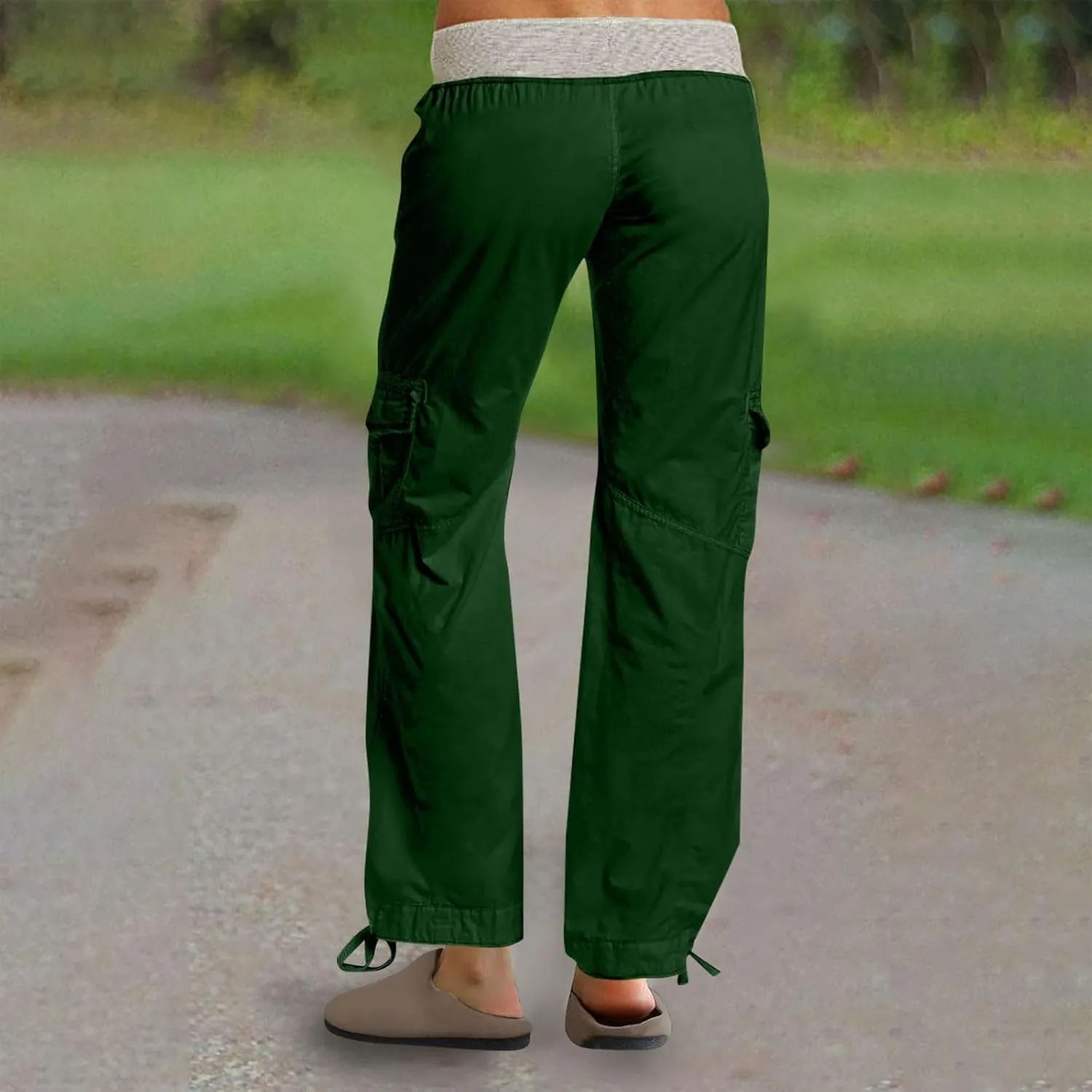 Womens High Waisted Stretchy Cargo Pants with Drawstring Straight Leg Baggy Athletic Trousers with Pockets