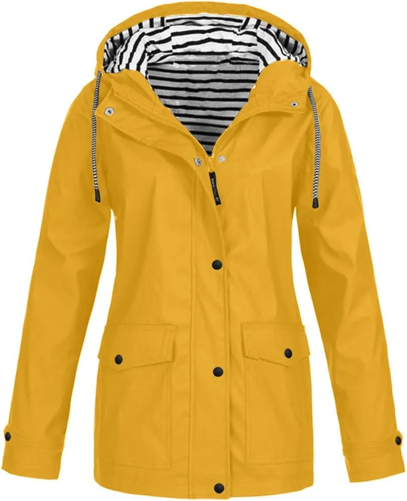 Women's Long Rain Jacket With Hood Raincoat Waterproof Windbreaker 2025 Trench Outdoor Coat