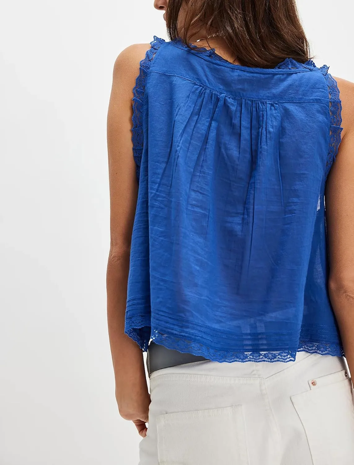 Womens Summer Flowy Tank Top with Lace Trim Button Down Chiffon Cami Shirt Boho Tie Front Ruffle Tank Crop Tops