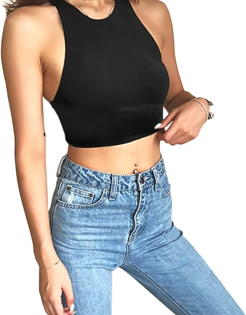 Workout Crop Tank Tops for Women, White Basic Cutoff Top for Girls