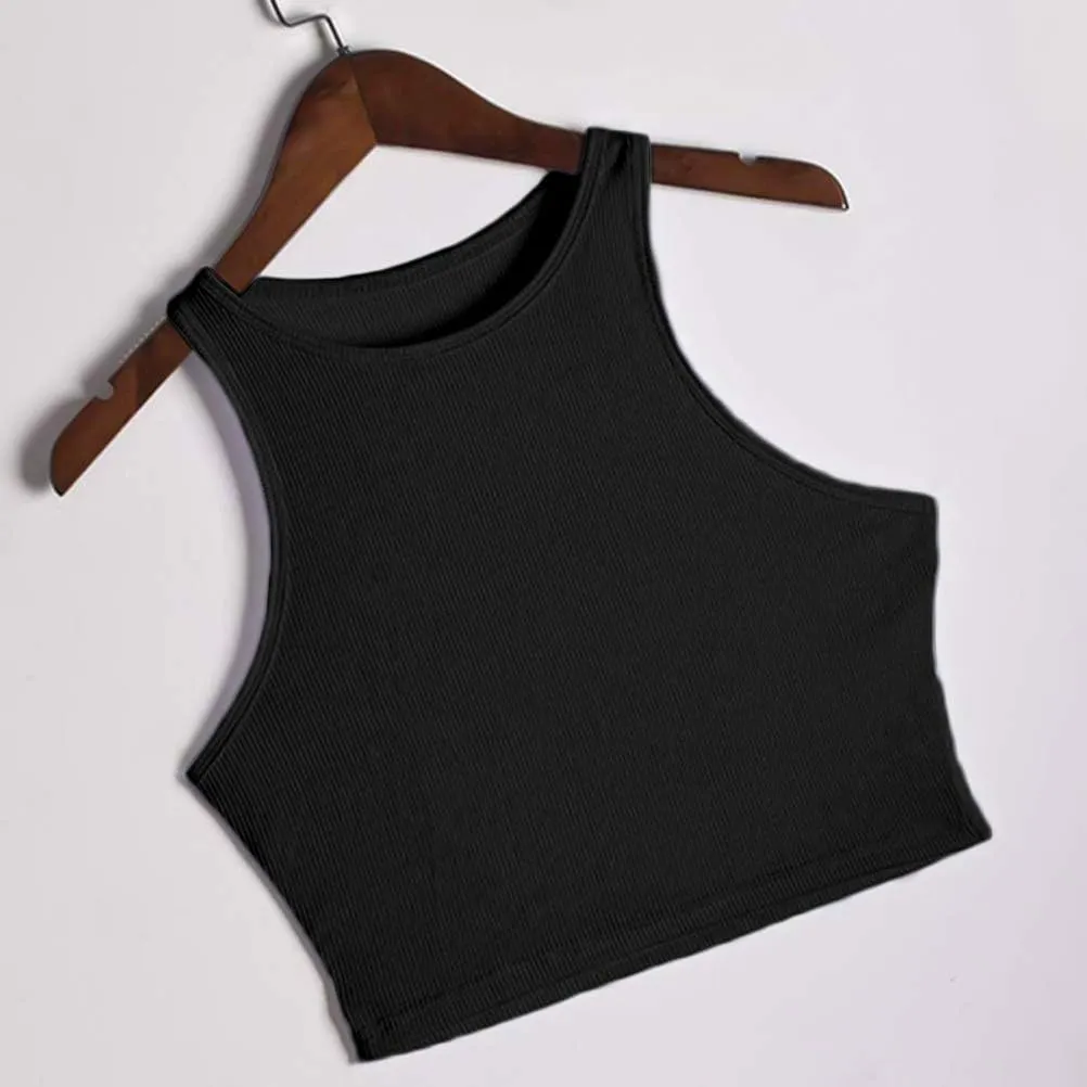 Workout Crop Tank Tops for Women, White Basic Cutoff Top for Girls