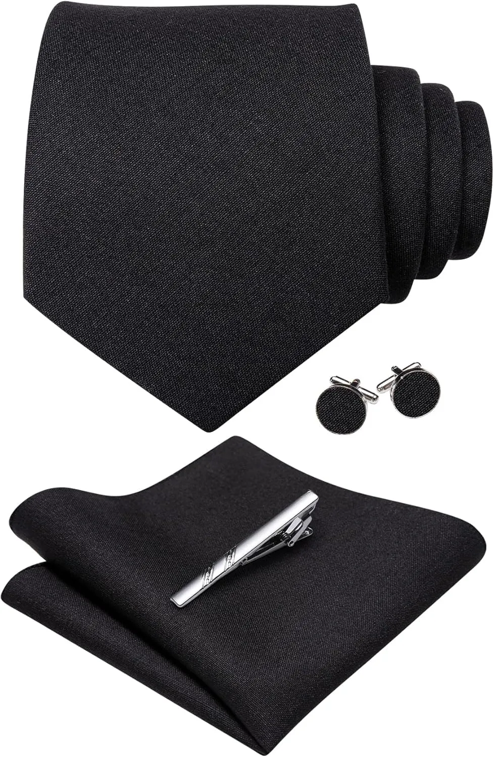YOHOWA Extra Long Ties for Men Solid Color Cotton Wool Necktie and Pocket Square Cufflinks Tie Clip Sets Business Wedding