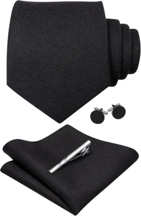 YOHOWA Extra Long Ties for Men Solid Color Cotton Wool Necktie and Pocket Square Cufflinks Tie Clip Sets Business Wedding