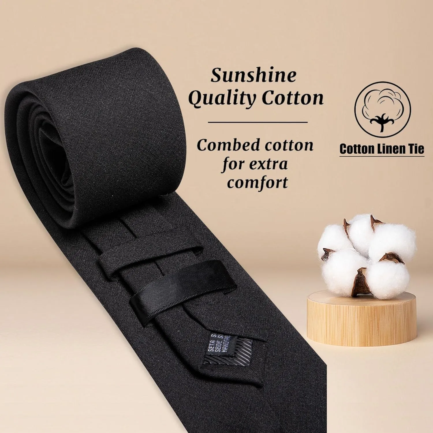 YOHOWA Extra Long Ties for Men Solid Color Cotton Wool Necktie and Pocket Square Cufflinks Tie Clip Sets Business Wedding